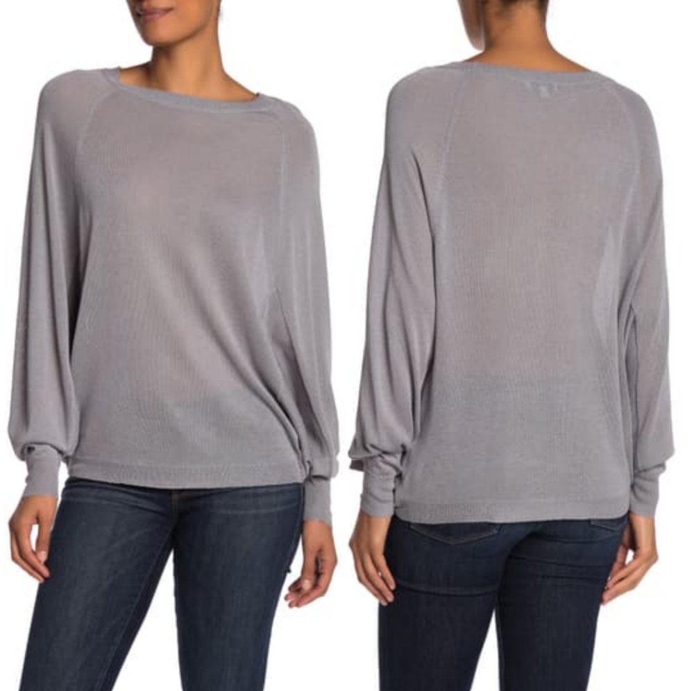 NWT BLVD Bat Wig Shimmer Sparkle Shirt Grey